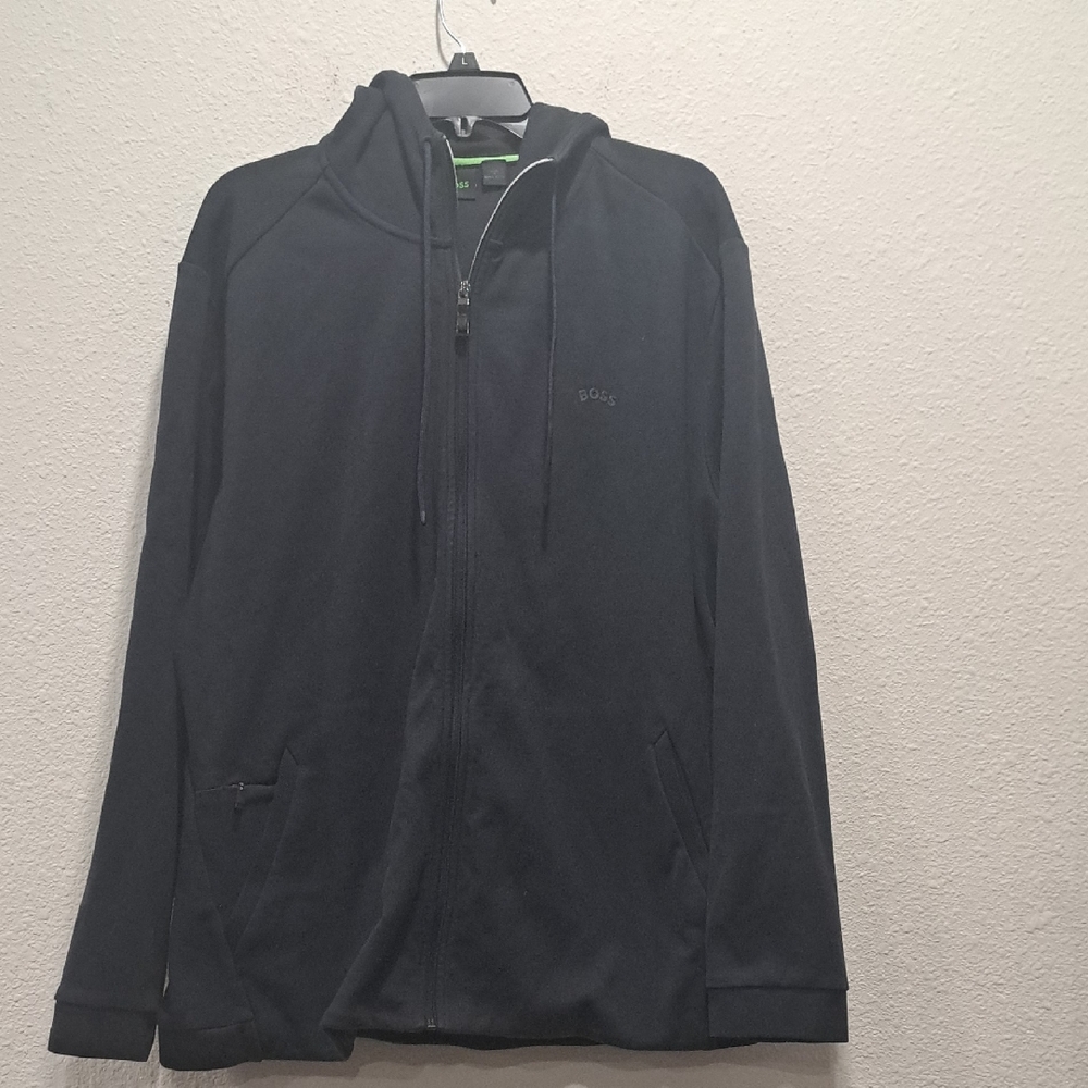 Boss Hooded Jacket Men's Size 3XL Black Full Zip Long Sleeve Logo Activewear